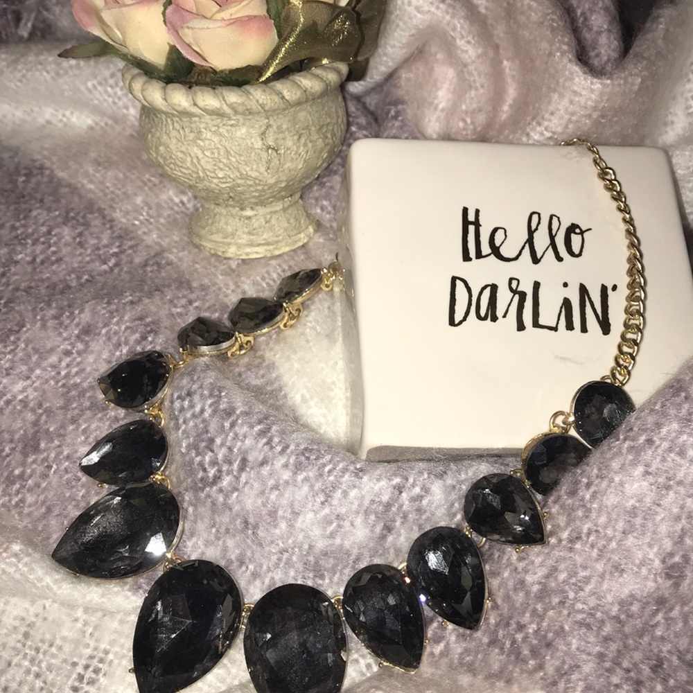 Pewter large rhinestone statement necklace